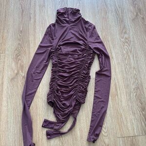 Free People Brown/Burgandy Ruched Bodysuit